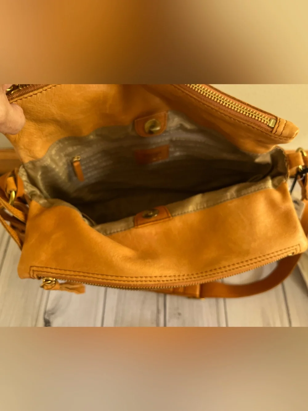 New Margot Mickey Hobo double zip crossbody shoulder leather purse bag cognac